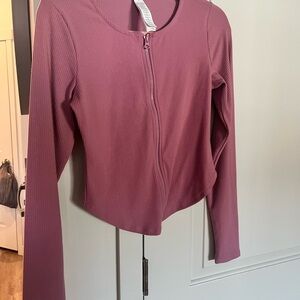 ALO Yoga Ribbed Pink Zip-Up Top